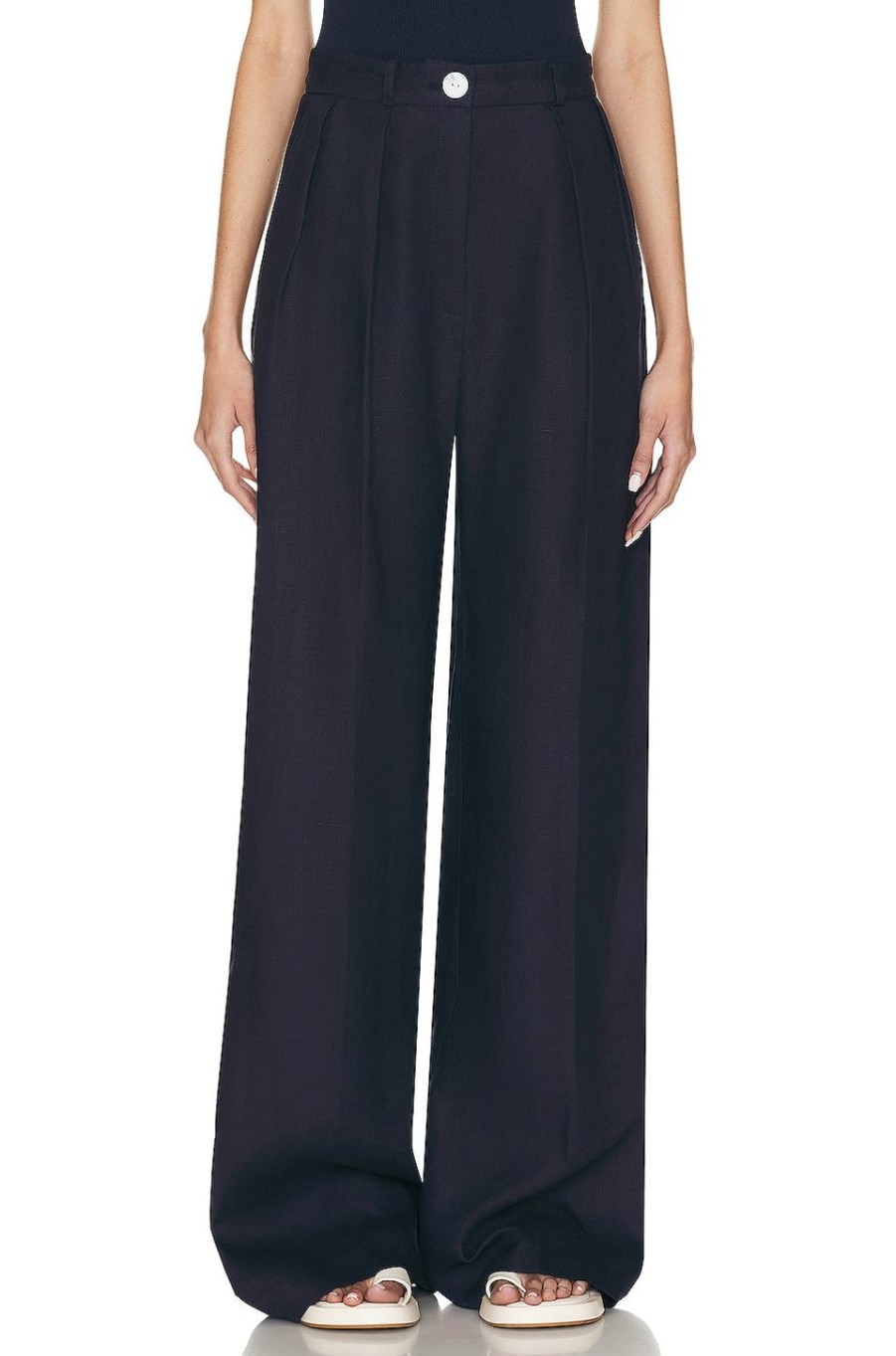 Women MATTHEW BRUCH Pants | Button Pleated Trouser Navy