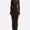 Women Rick Owens Dresses | Ribbed Round Neck Dress Brown