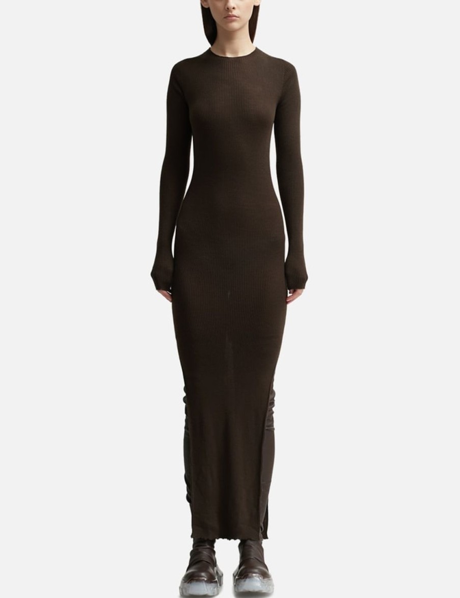 Women Rick Owens Dresses | Ribbed Round Neck Dress Brown