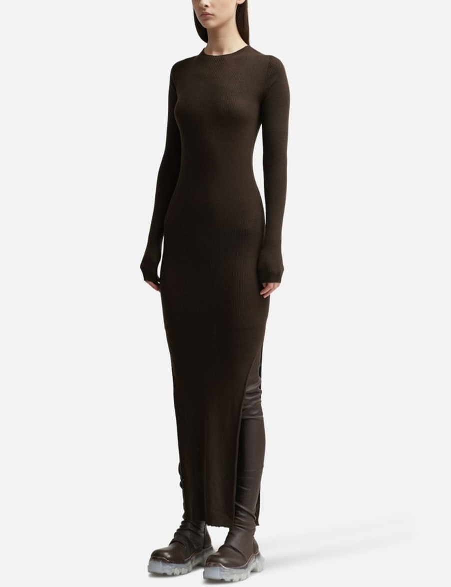 Women Rick Owens Dresses | Ribbed Round Neck Dress Brown