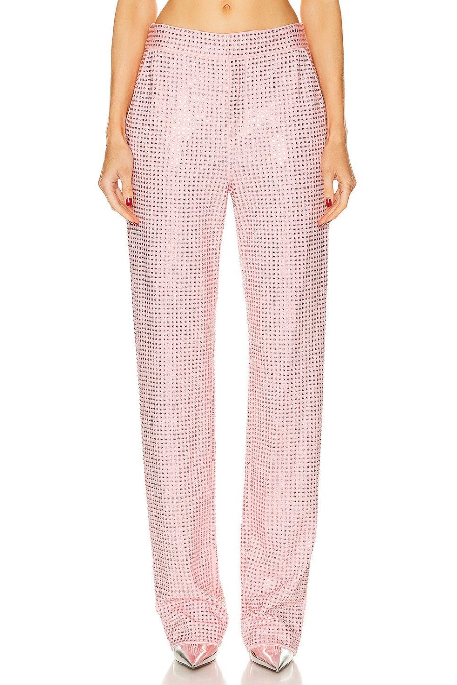 Women AREA Pants | Crystal Embellished Straight Leg Pant Candy Rose