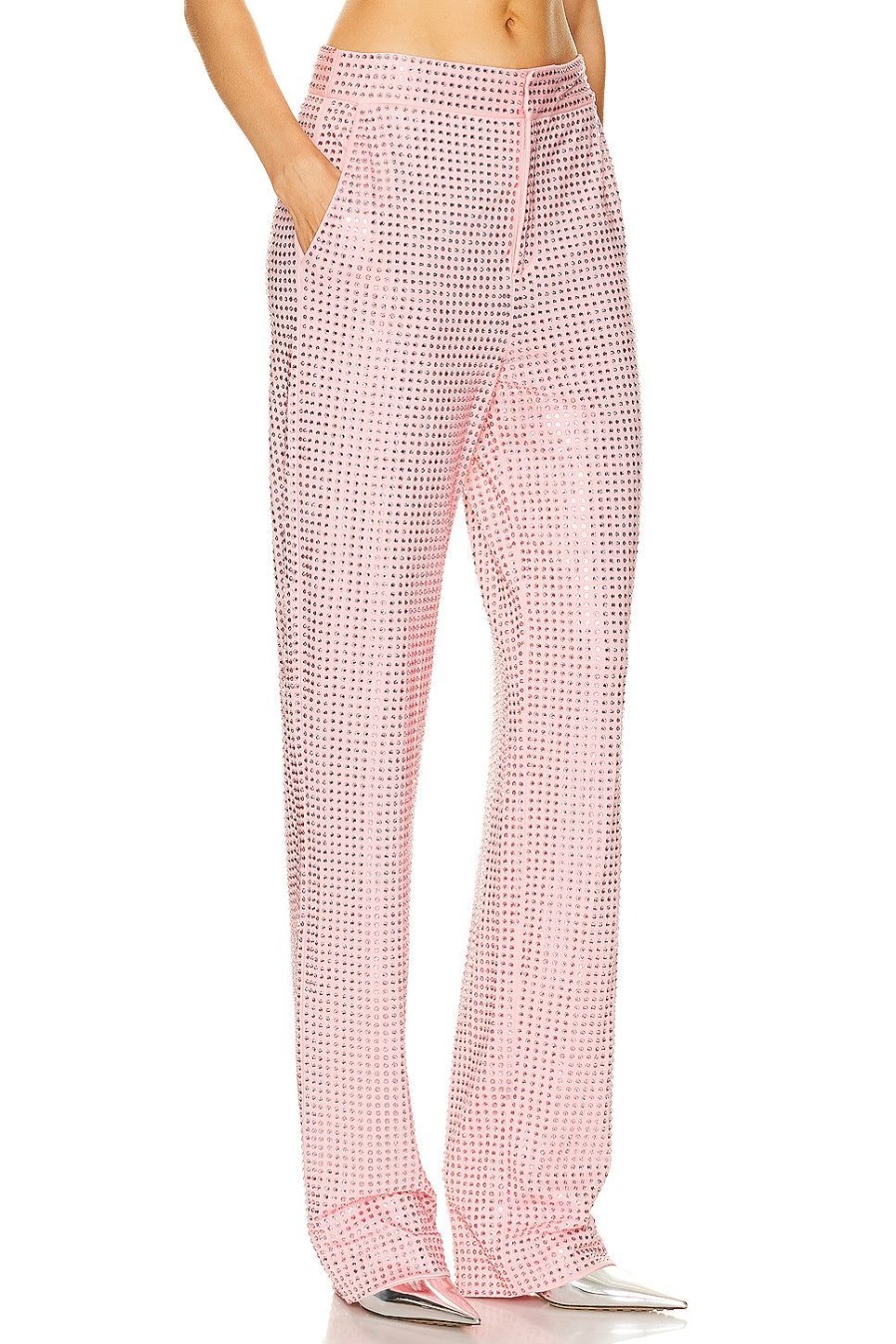 Women AREA Pants | Crystal Embellished Straight Leg Pant Candy Rose