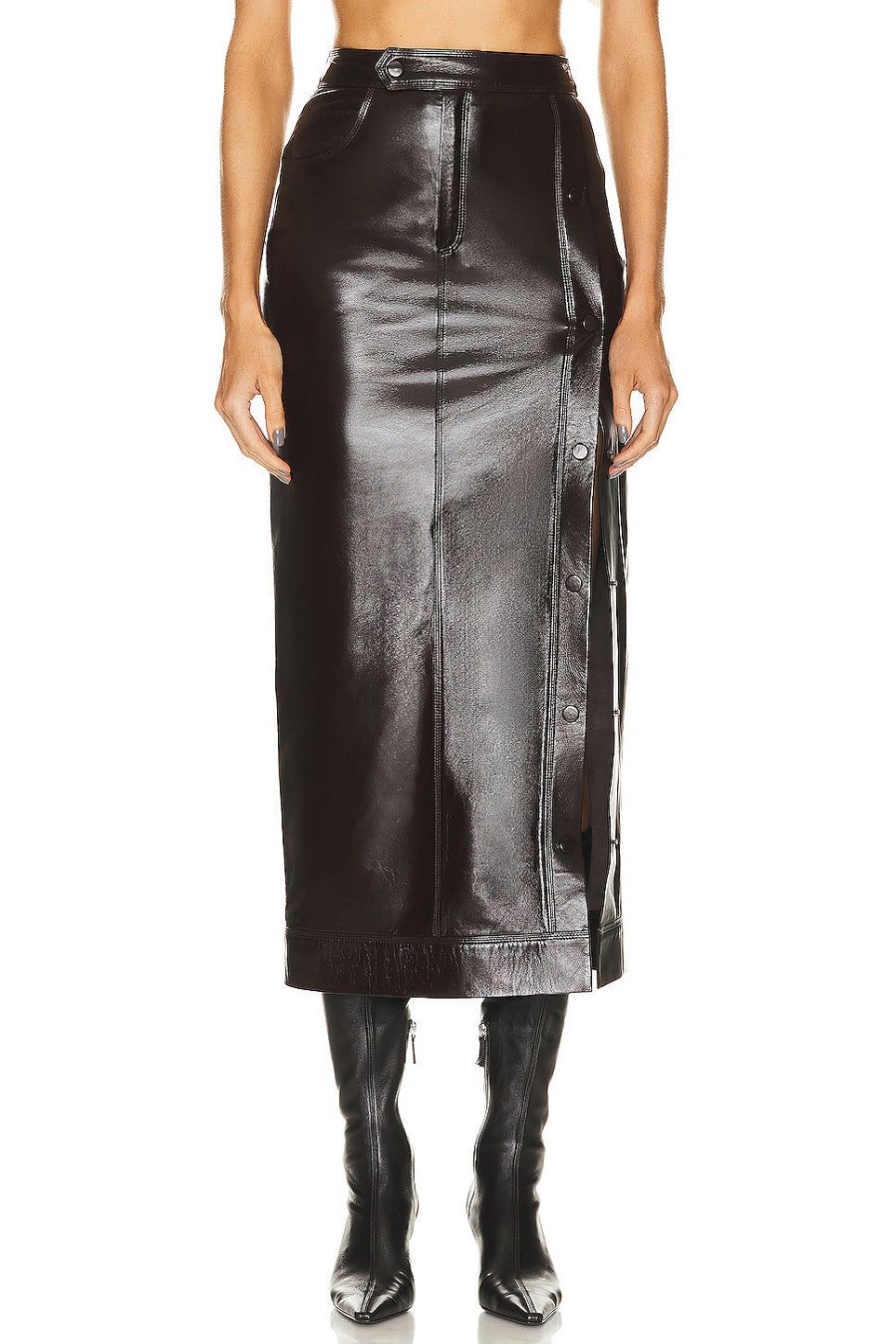 Women Zeynep Arcay Skirts | Snapped Maxi Leather Skirt Dark Brown