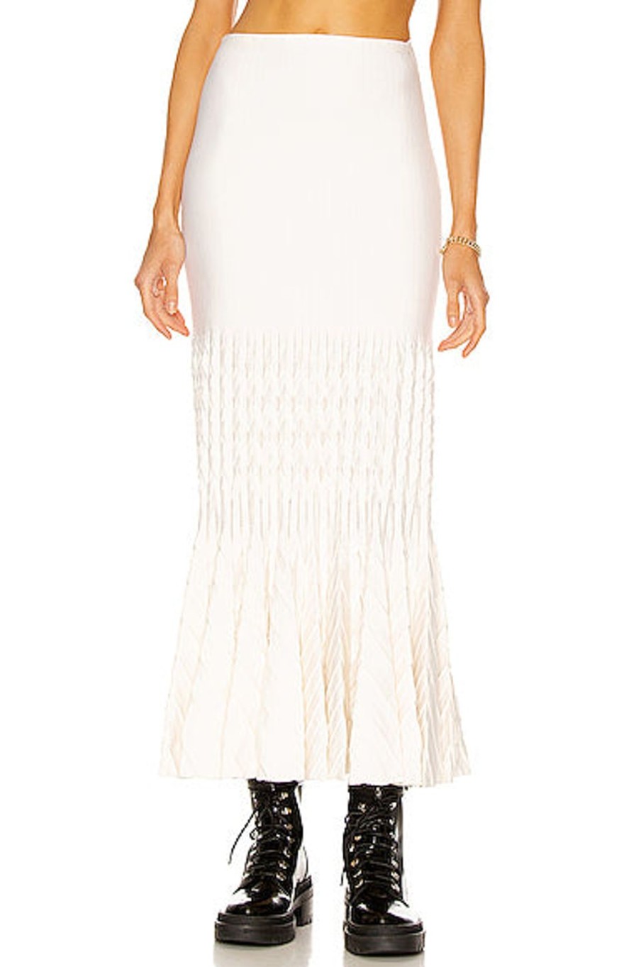 Women ALAÏA Skirts | Fit And Flare Maxi Skirt Ivoire