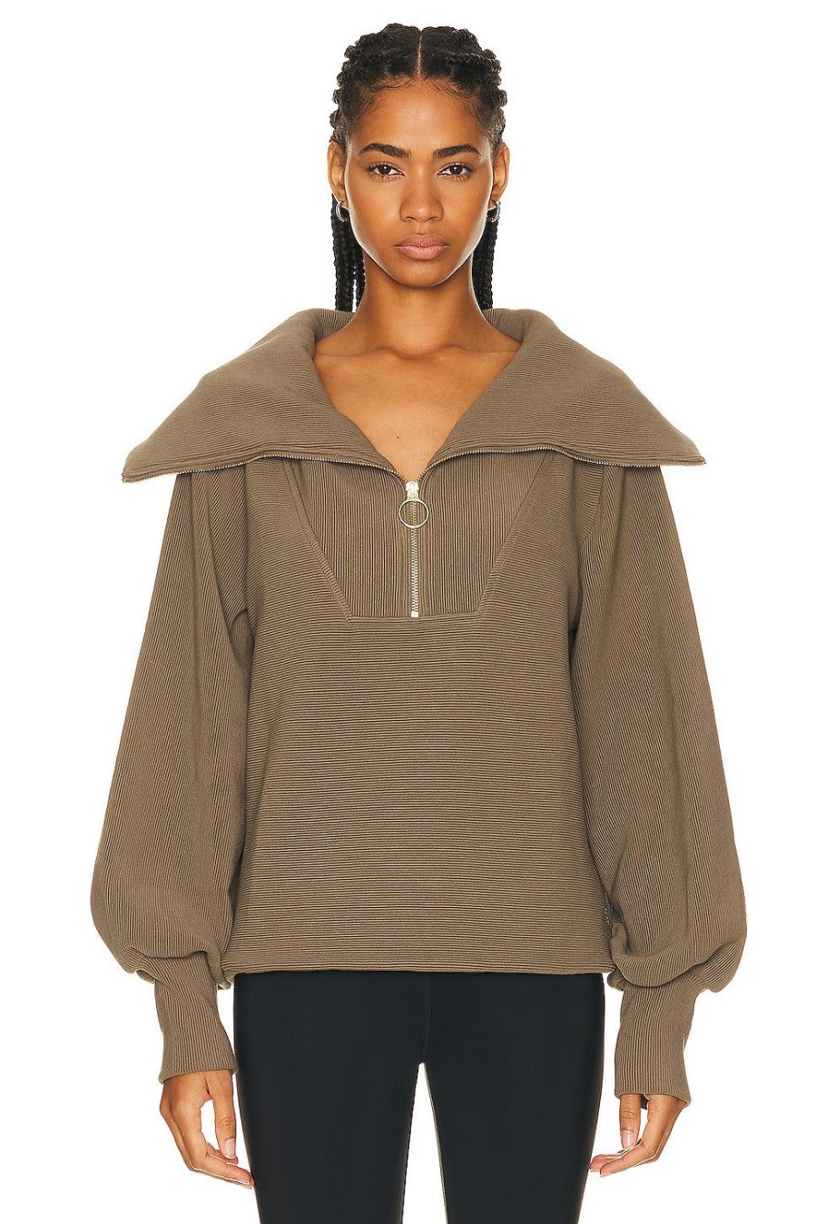 Women Varley Sweaters & Knits | Vine Half Zip Sweater Stone Olive