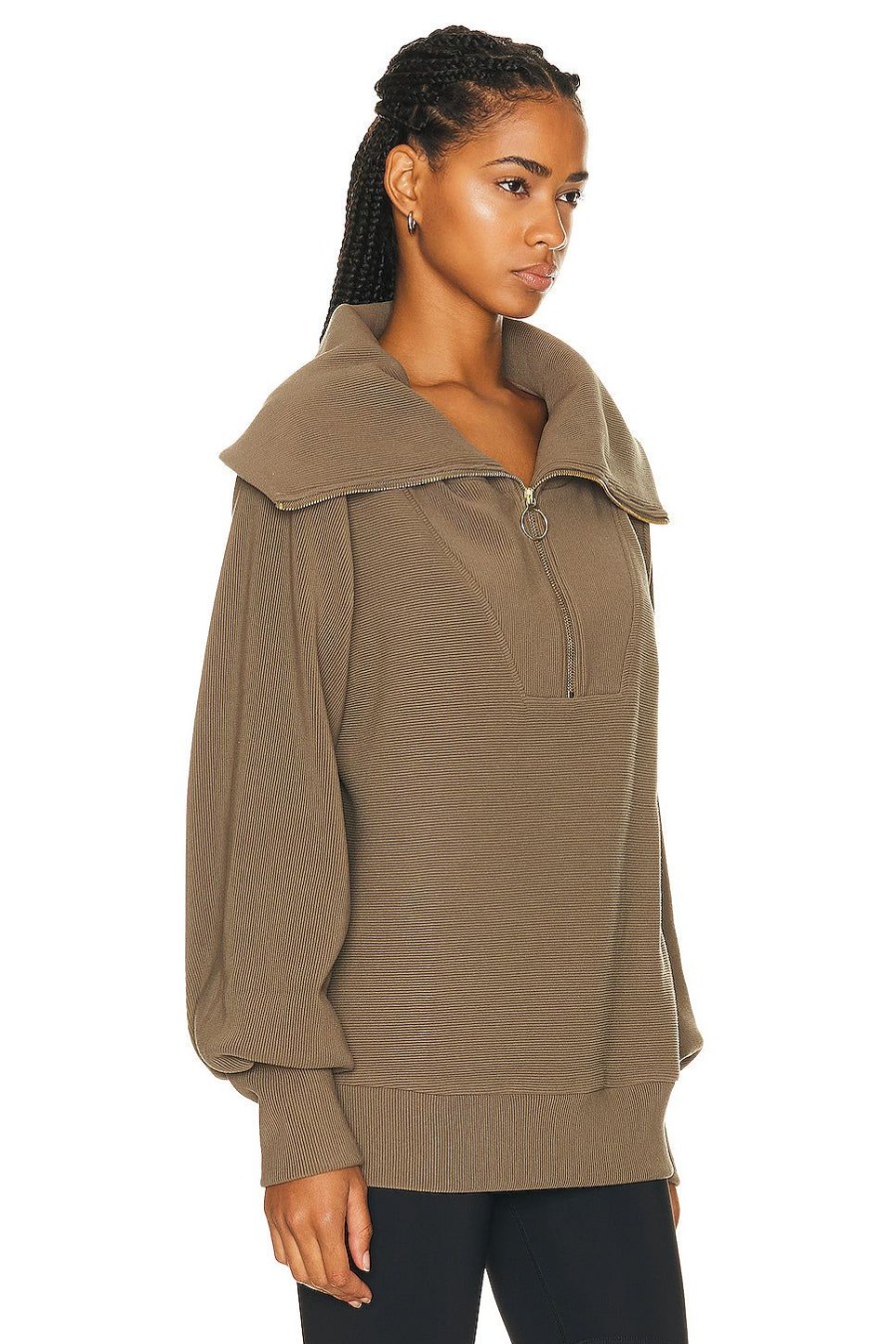 Women Varley Sweaters & Knits | Vine Half Zip Sweater Stone Olive