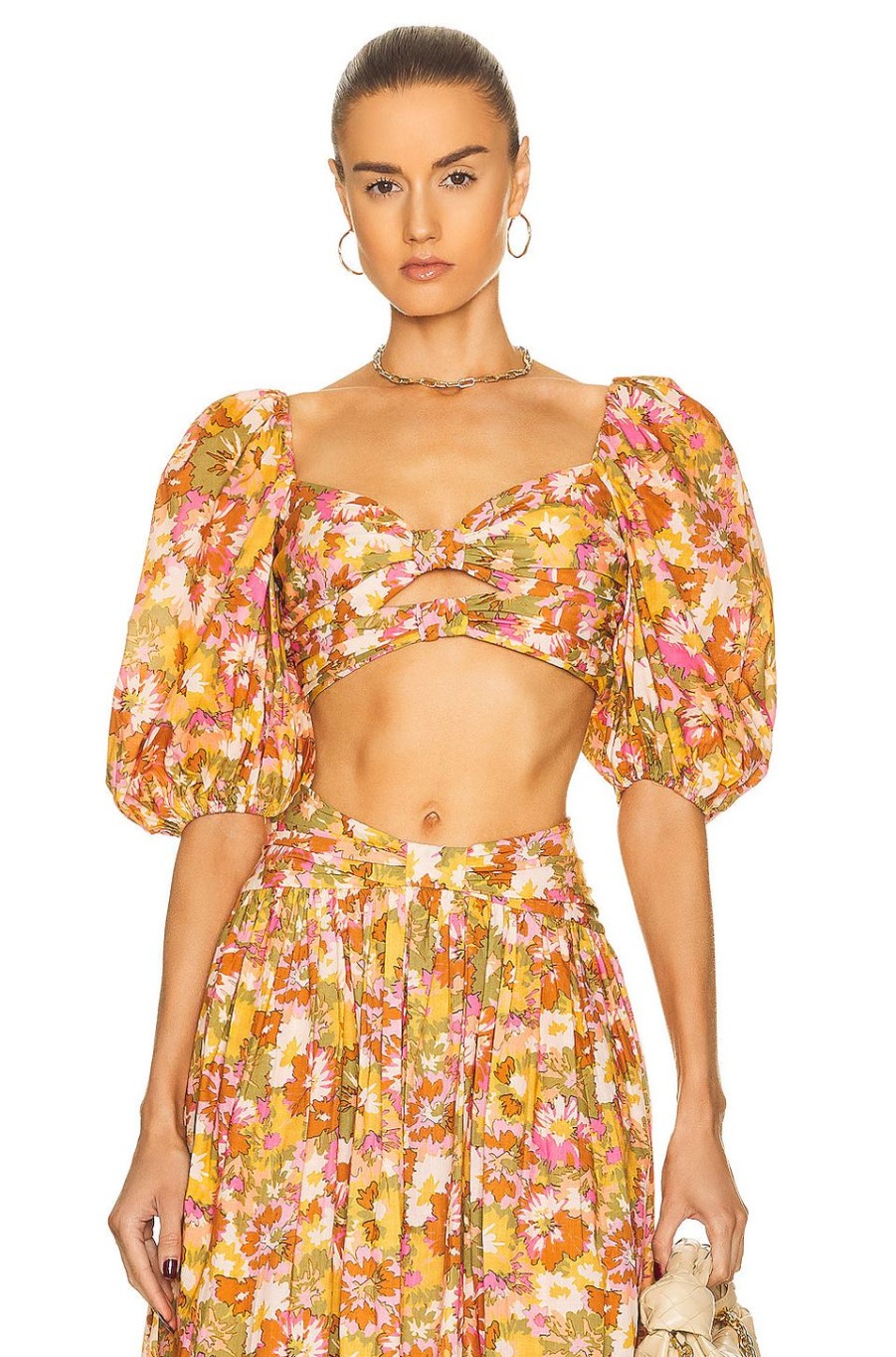 Women Zimmermann Tops | Twist Front Bodice Top Khaki Multi Floral