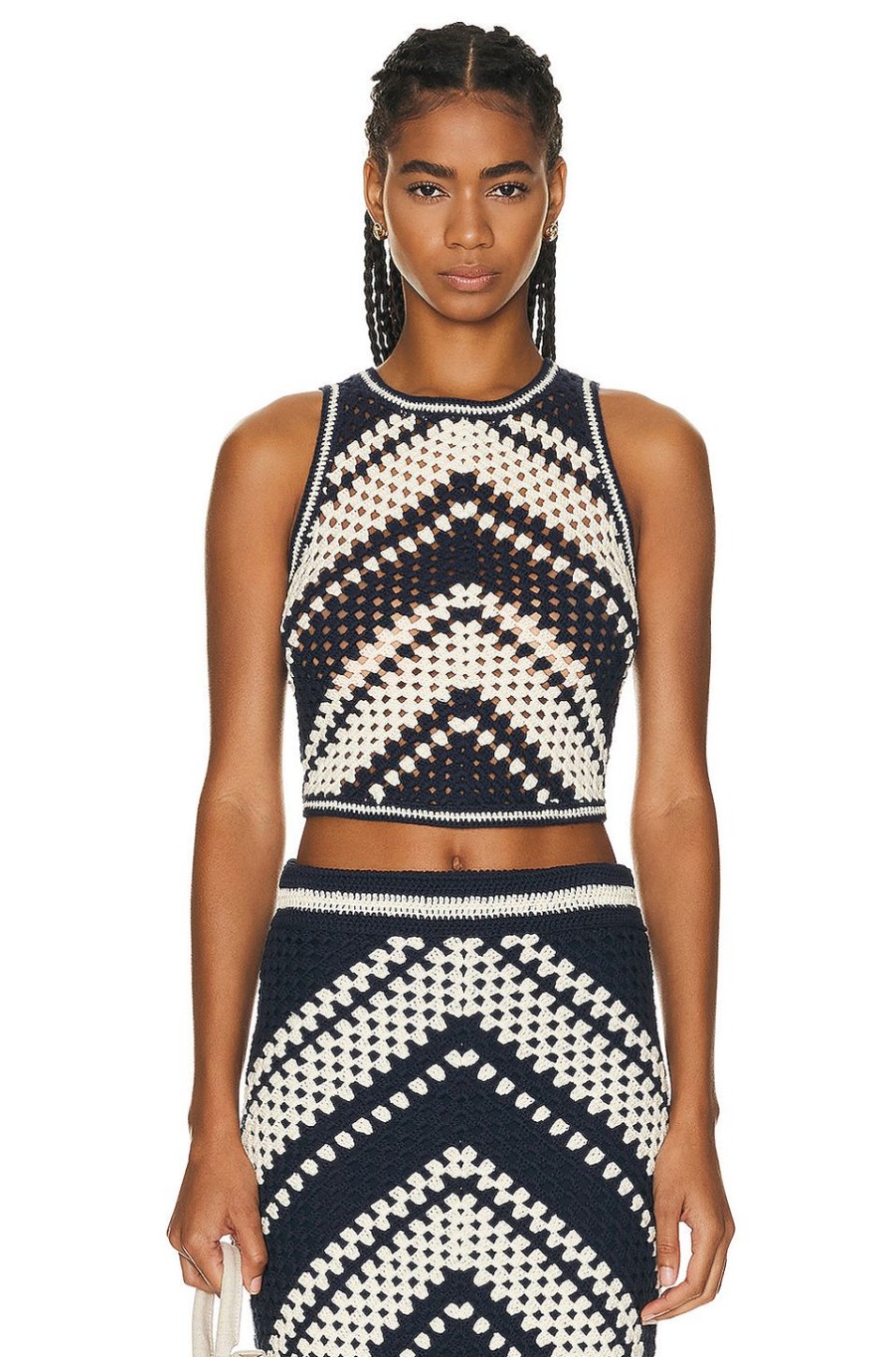 Women Zimmermann Tops | Chintz Hand Crochet Tank Cream & Navy