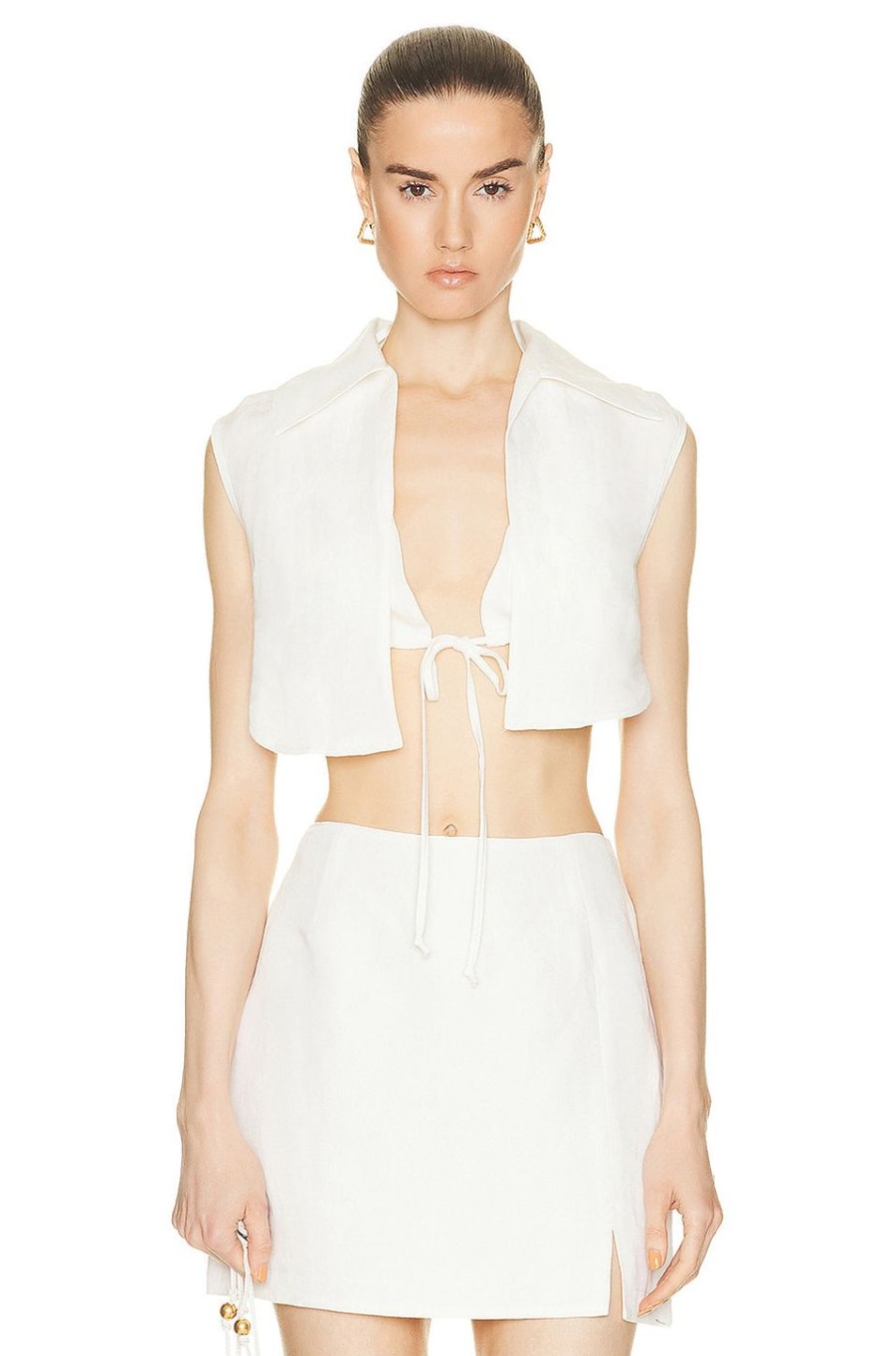 Women MATTHEW BRUCH Tops | Vest With Triangle Top White Viscose Linen