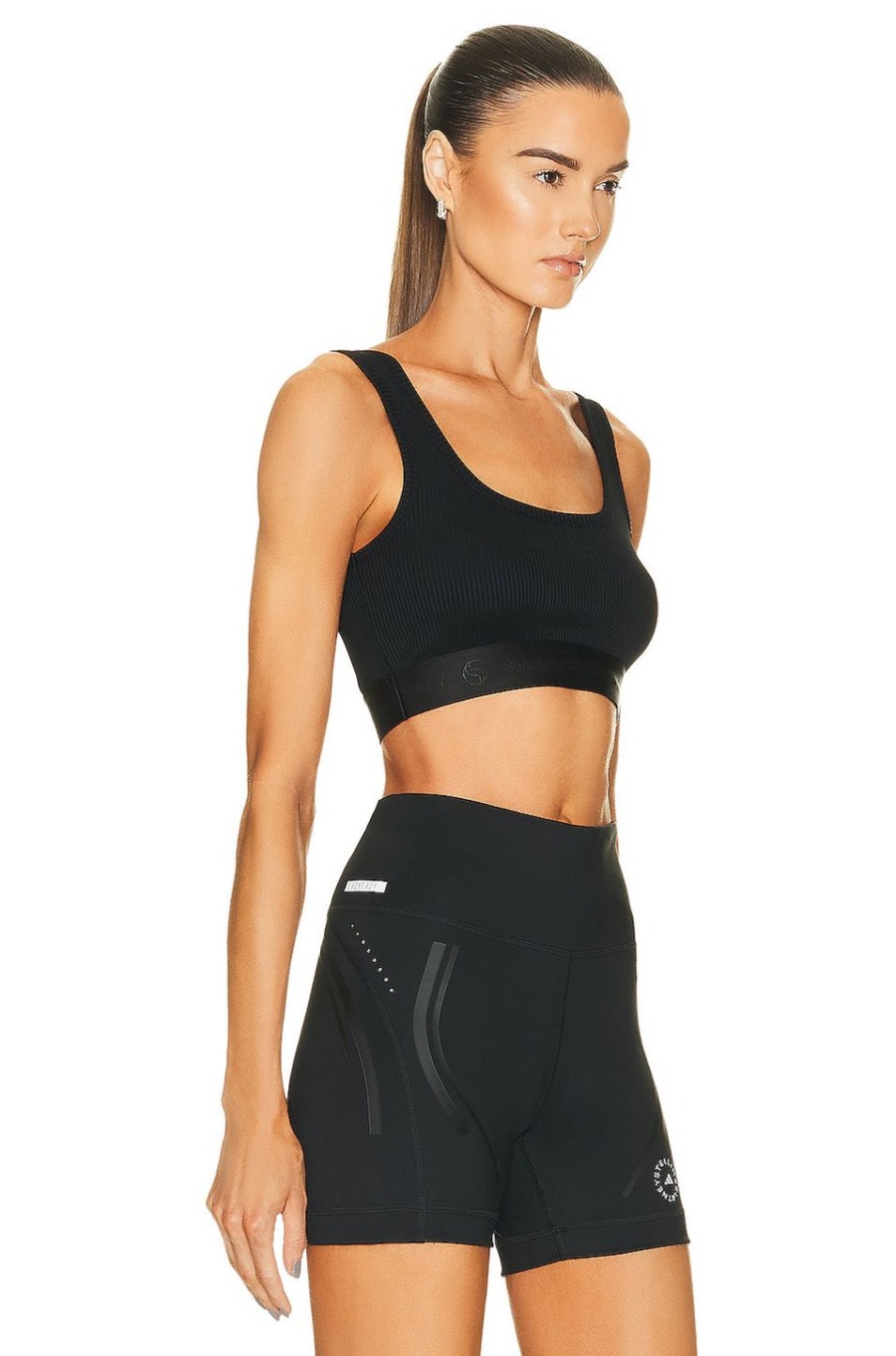 Women Stella McCartney Activewear | S Wave Rib Q Nova Crop Top Black