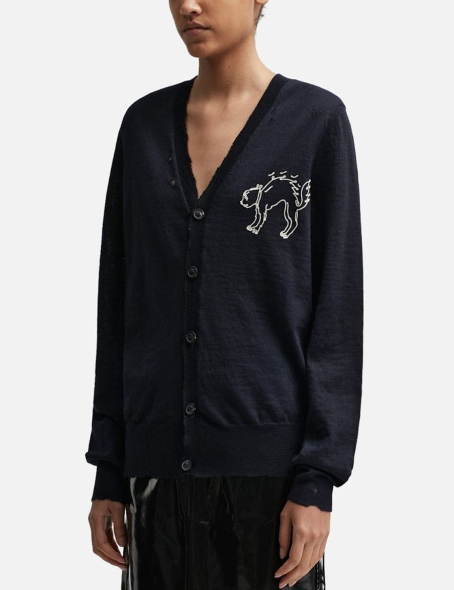 Women Maison Margiela Sweaters & Knits | Embroidered Wool Cardigan Blue