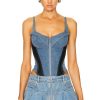 Women Mugler Tops | Tank Top Bodysuit Medium Blue & Black