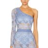 Women fleur du mal Tops | Rosalia Lace One Shoulder Bodysuit In Denim