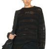 Women Acne Studios Sweaters & Knits | Distressed Sweater Warm Charcoal Grey & Black