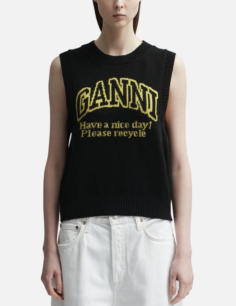 Women Ganni Sweaters & Knits | Graphic O-Neck Vest Black