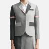 Women Thom Browne Jackets & Coats | Fun-Mix Wool 2 Ply Fresco High Armhole Jacket Grey