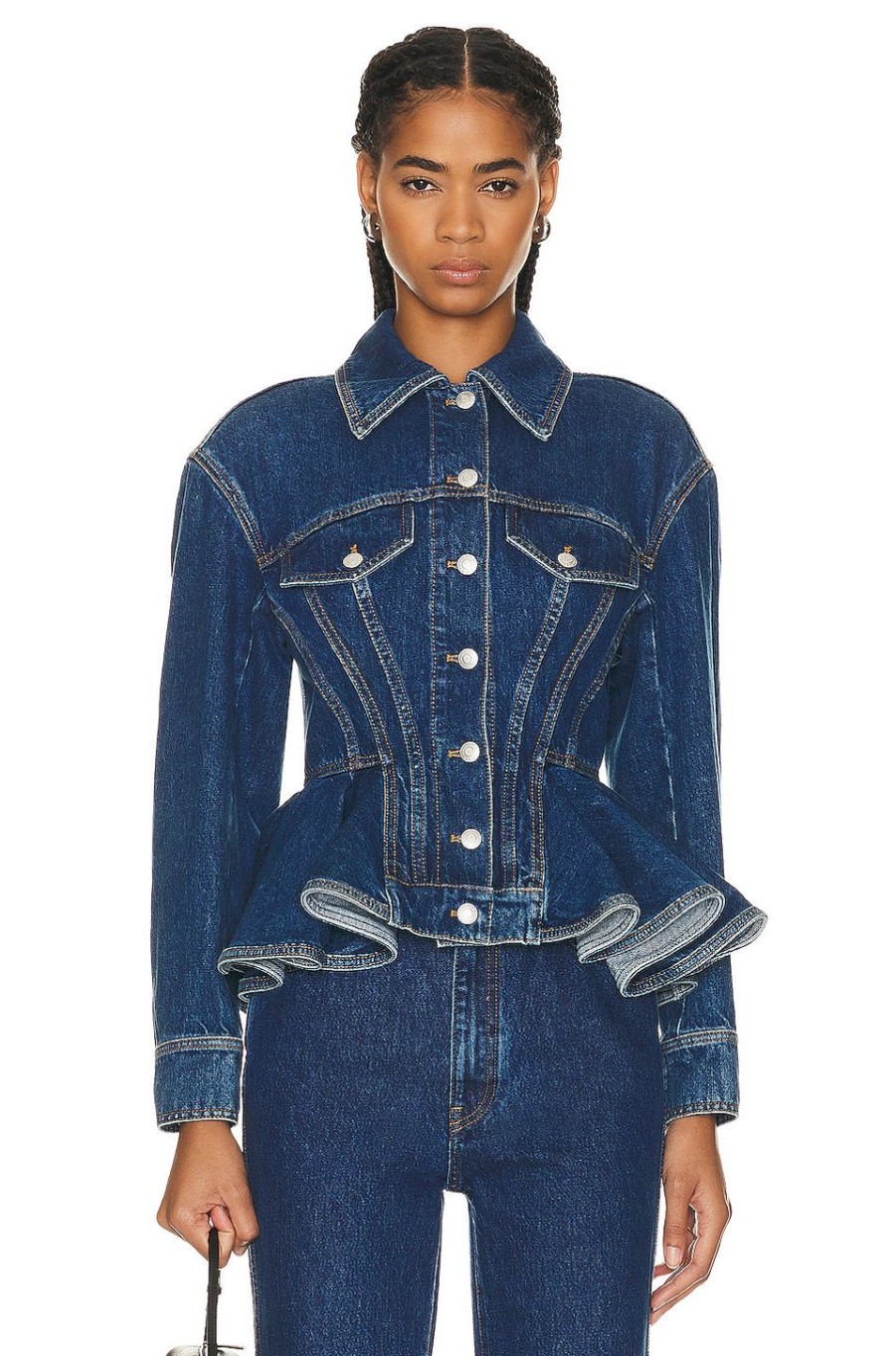 Women Alexander McQueen Jackets & Coats | Denim Jacket Blue Stone Wash