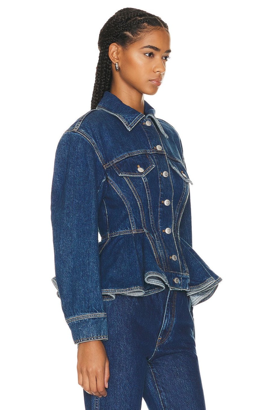 Women Alexander McQueen Jackets & Coats | Denim Jacket Blue Stone Wash