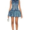 Women AREA Dresses | Faux Fur Printed Godet Mini Dress Indigo Multi