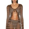 Women Jean Paul Gaultier Sweaters & Knits | X Knwls Mariniere Pointelle Long Sleeve Cardigan Brown & Ecru