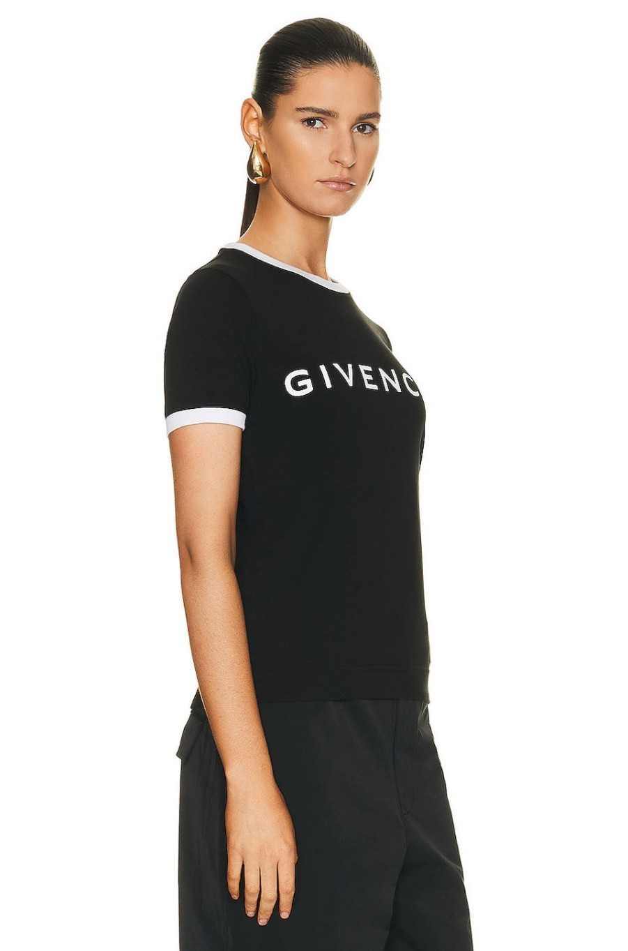 Women Givenchy Tops | Ringer T-Shirt Black & White