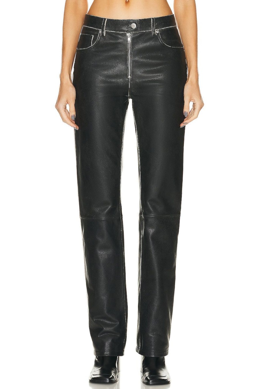 Women Helmut Lang Pants | Leather 5 Pocket Vintage Pant Black