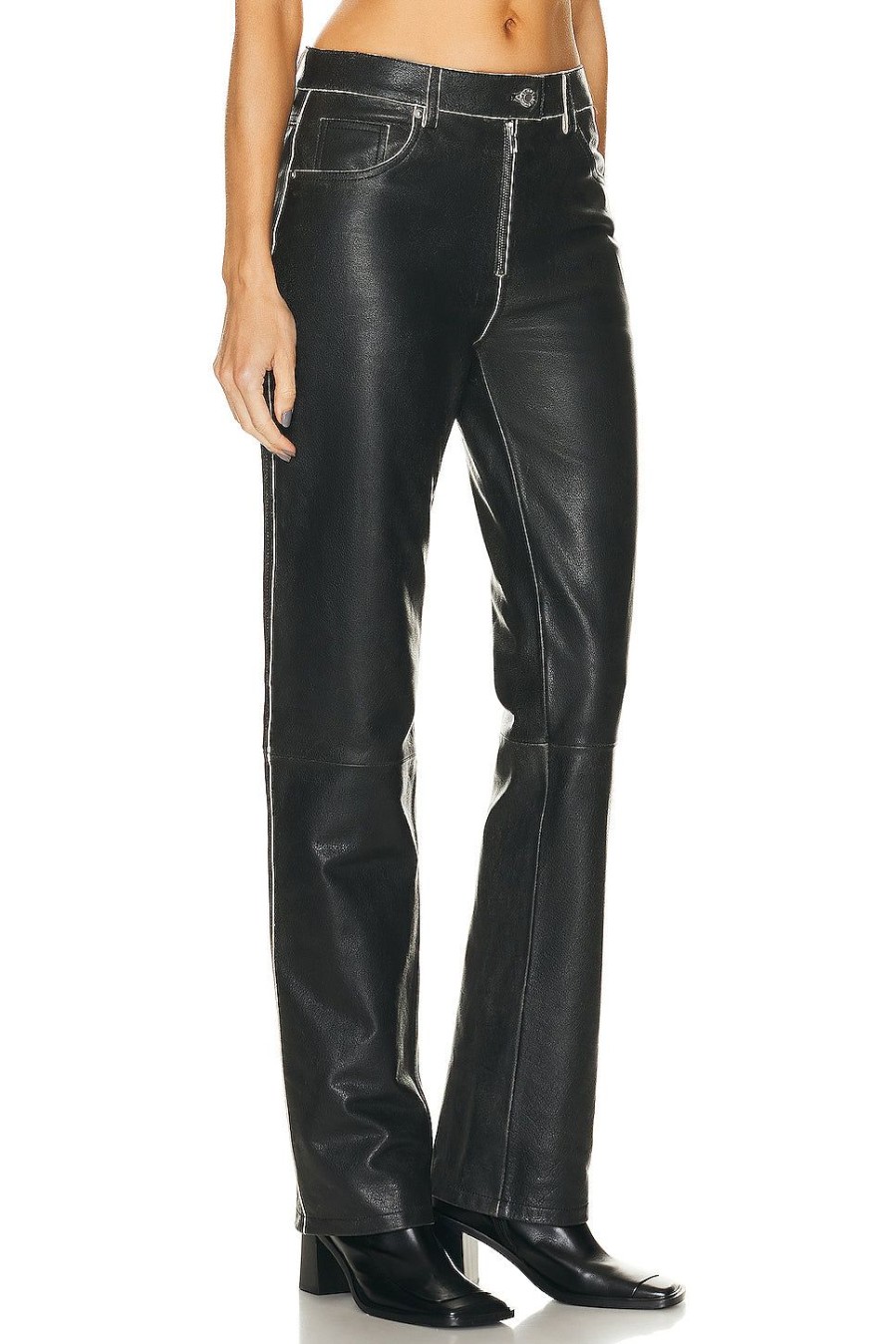 Women Helmut Lang Pants | Leather 5 Pocket Vintage Pant Black