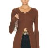 Women Enza Costa Sweaters & Knits | Silk Rib Fitted Long Sleeve Cardigan Dark Whole Grain