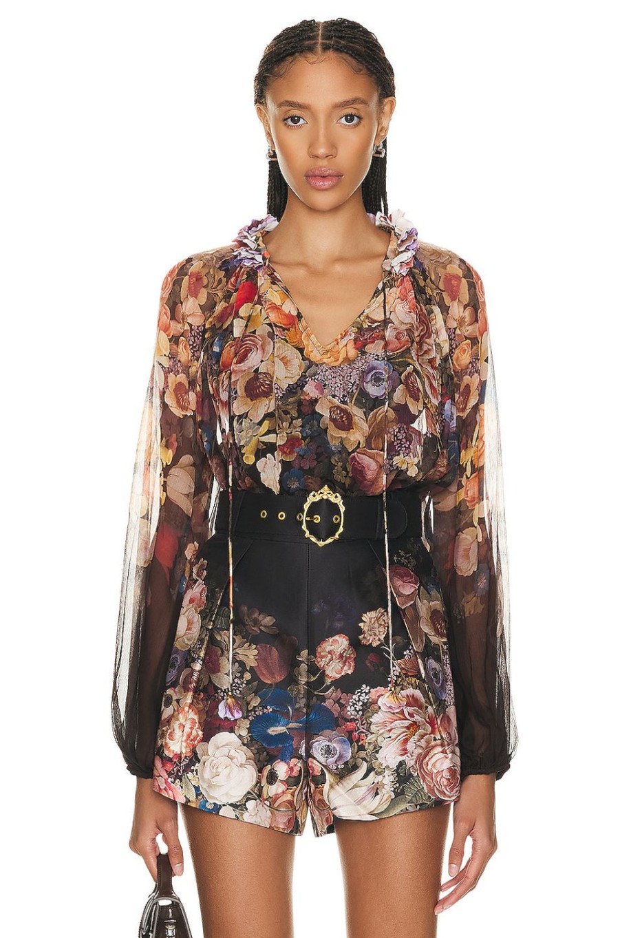 Women Zimmermann Tops | Luminosity Floral Blouse Morisot Black Print