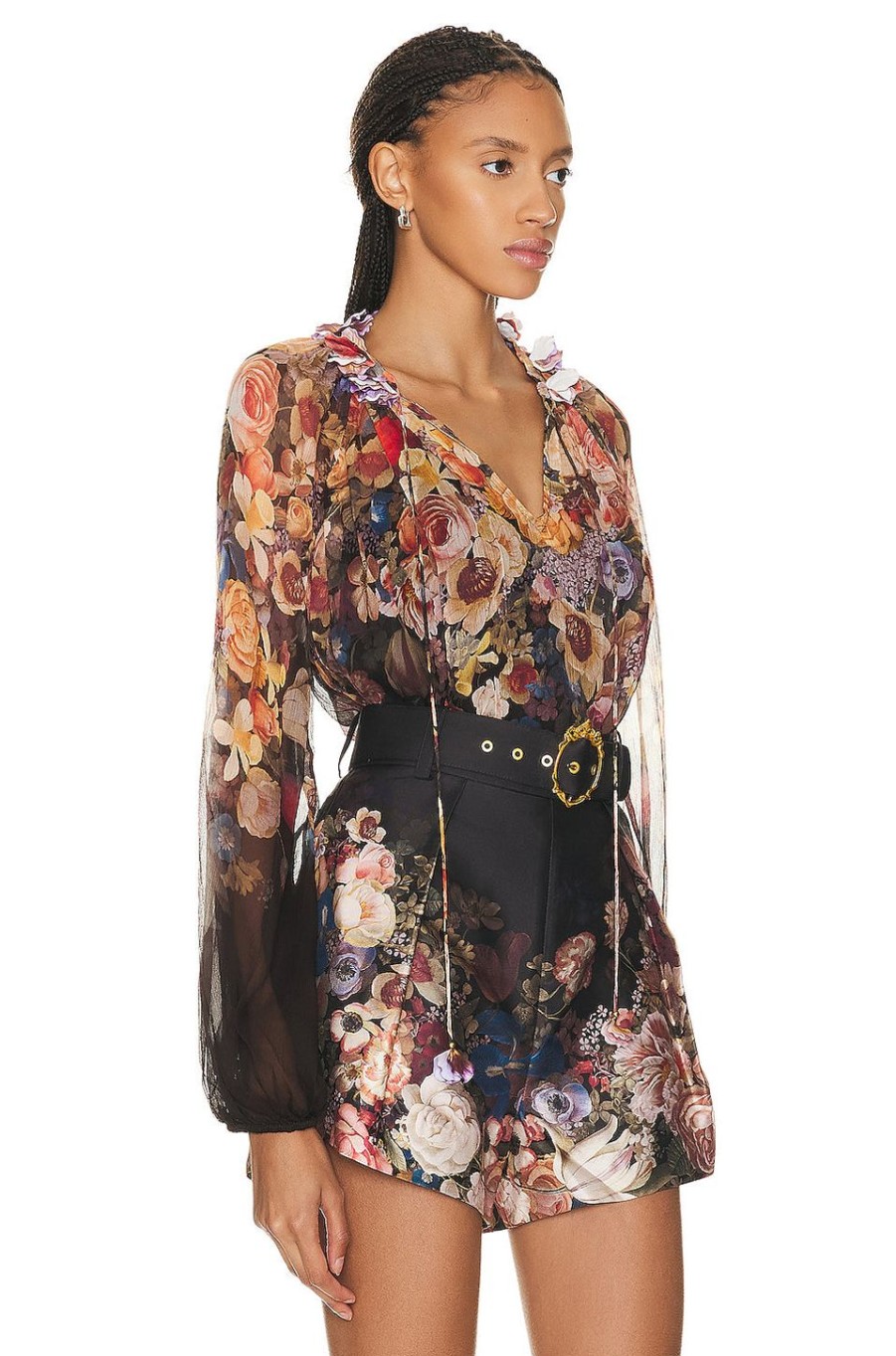 Women Zimmermann Tops | Luminosity Floral Blouse Morisot Black Print