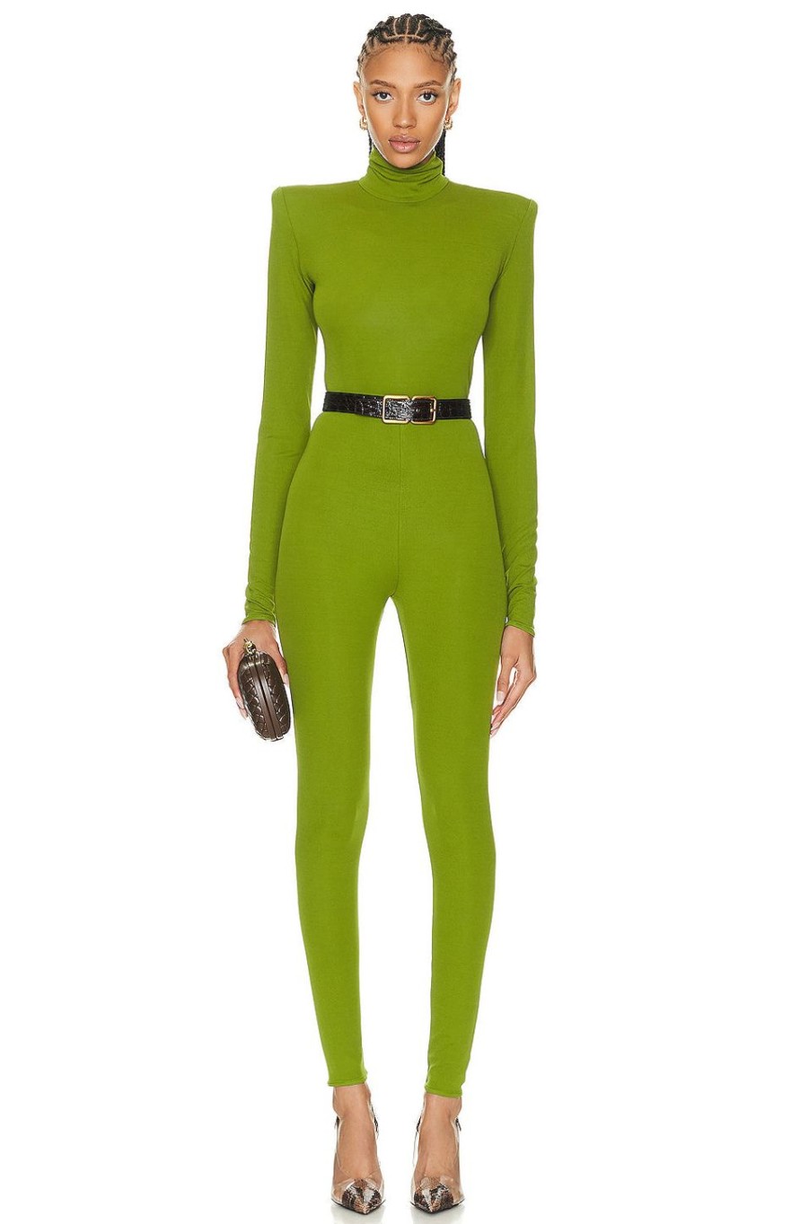 Women Alexandre Vauthier Jumpsuits & Rompers | Long Sleeve Jumpsuit Olive Green