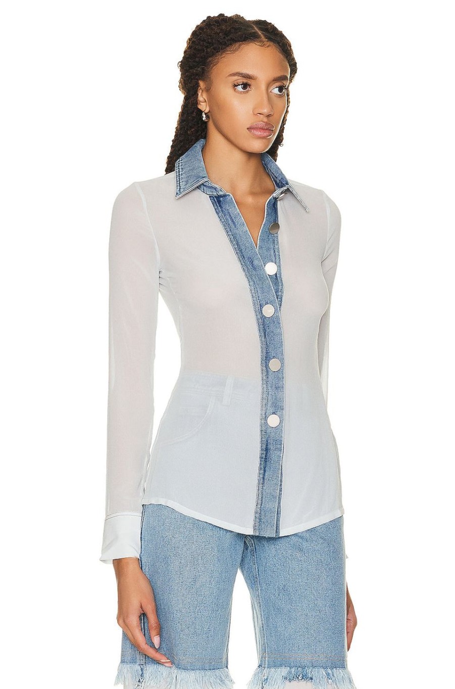 Women Christopher Esber Tops | Tailored Tab Ghost Shirt Indigo & Ice Blue