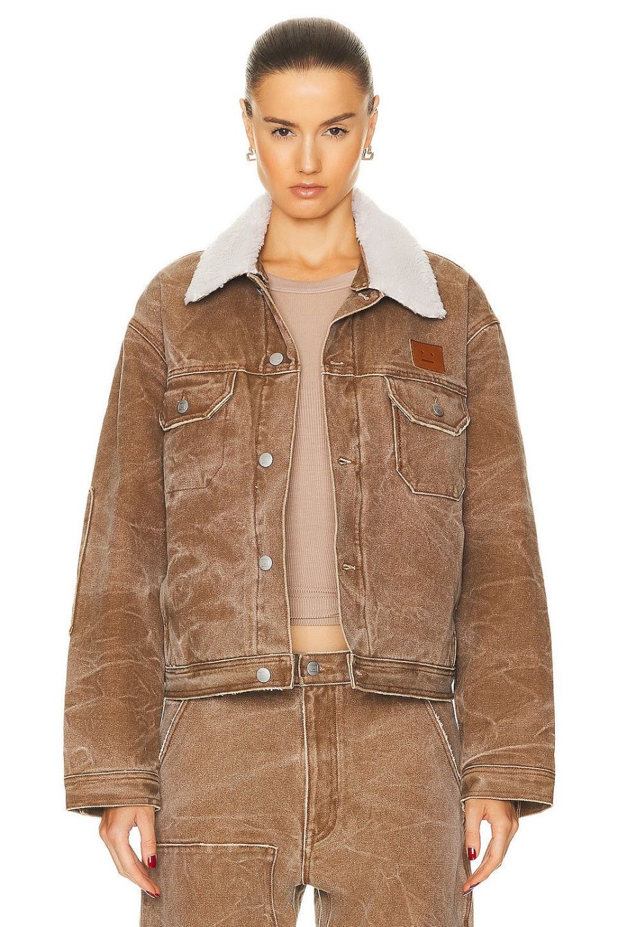 Women Acne Studios Jackets & Coats | Face Collar Jacket Toffee Brown