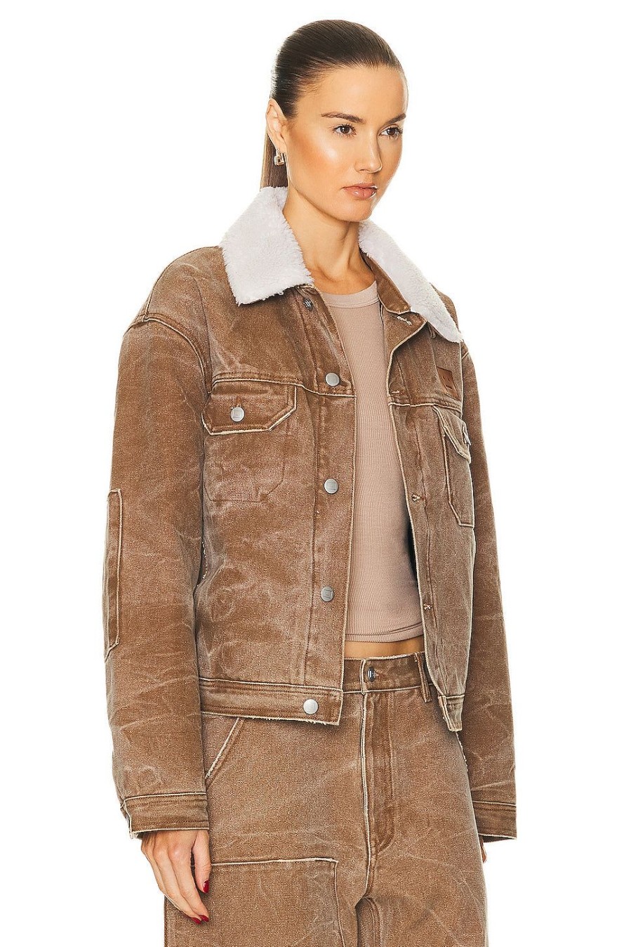 Women Acne Studios Jackets & Coats | Face Collar Jacket Toffee Brown