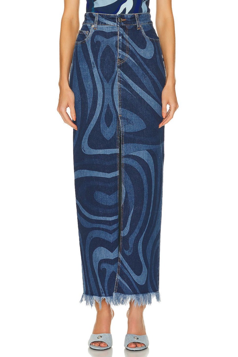 Women Emilio Pucci Skirts | High Waist Midi Skirt Blue & Celeste