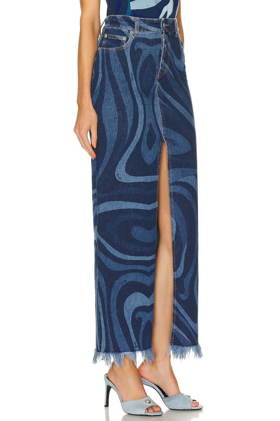 Women Emilio Pucci Skirts | High Waist Midi Skirt Blue & Celeste