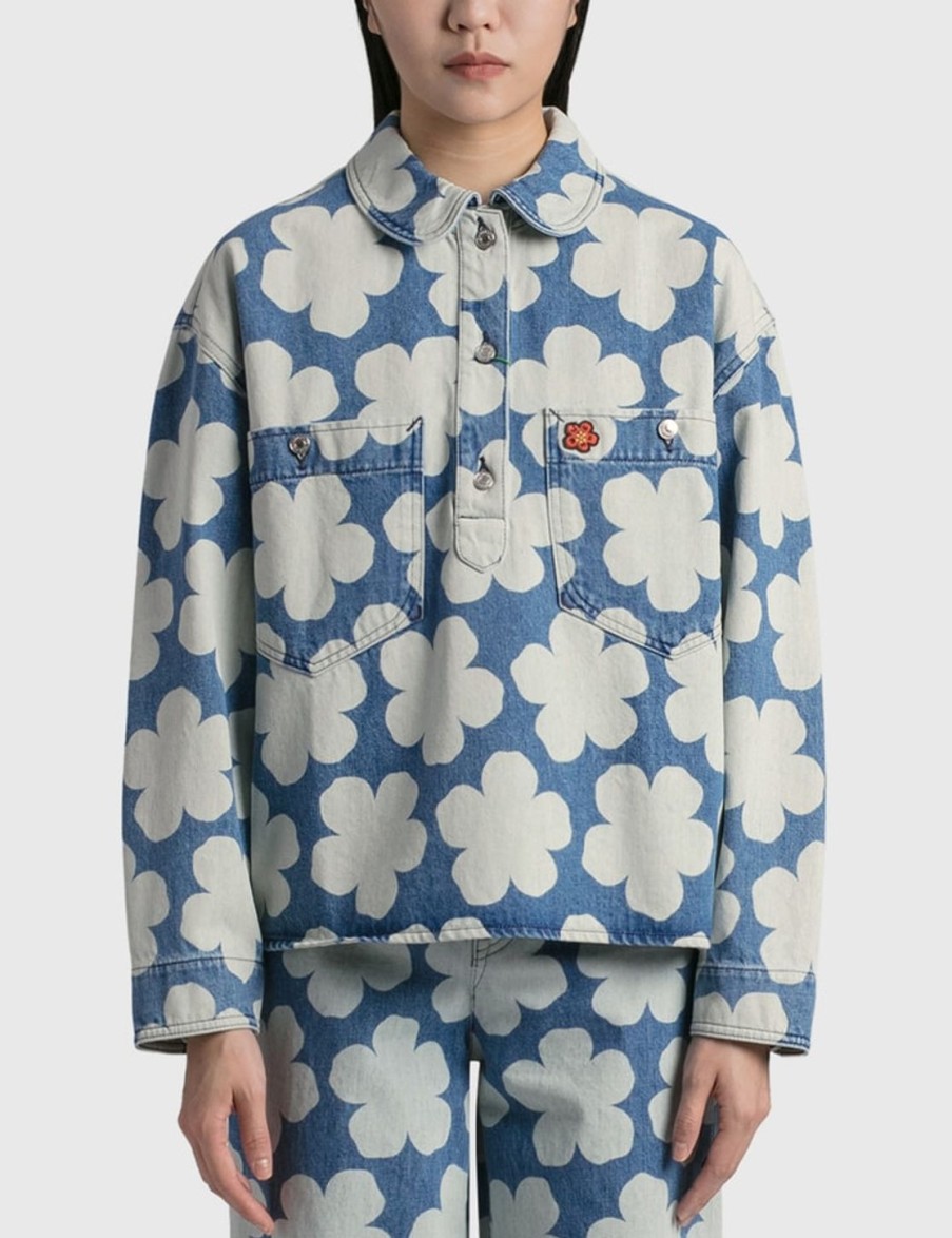 Women Kenzo Tops | Hana Dots Denim Polo Shirt Blue