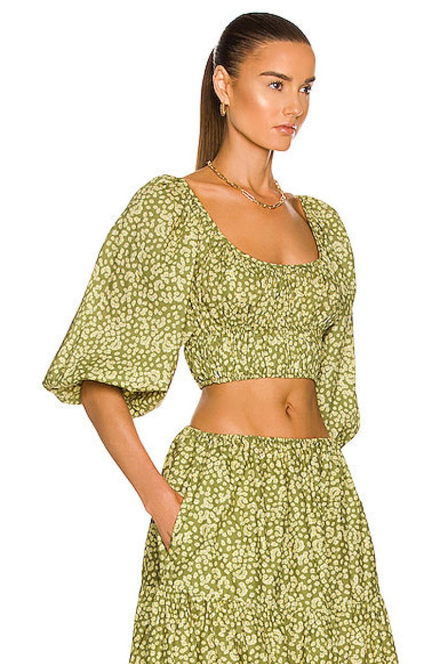 Women Matteau Tops | Shirred Scoop Blouse Spring Daisy