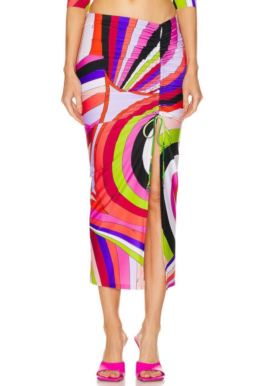 Women Emilio Pucci Skirts | Gathered Skirt Arancio & Rosa