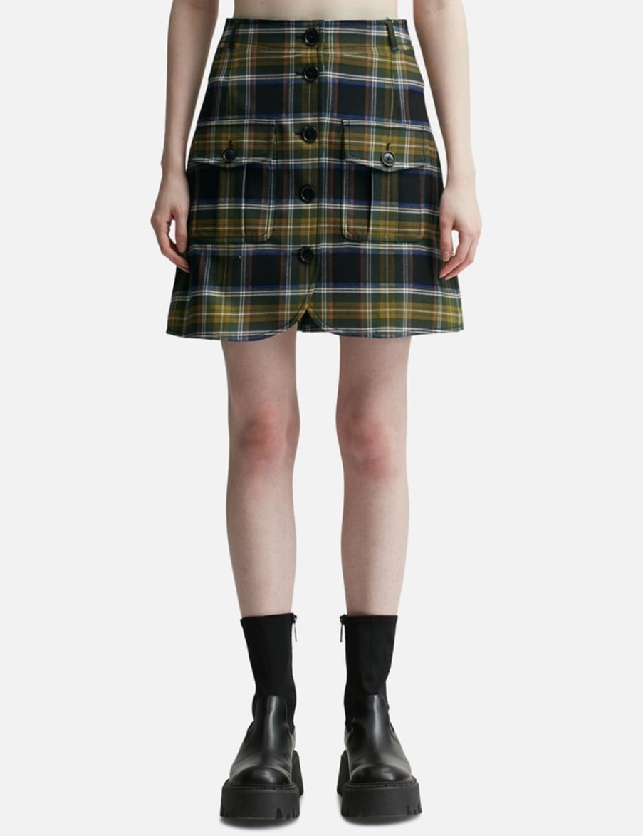 Women Kenzo Skirts | A-Line Checked Mini Skirt Green