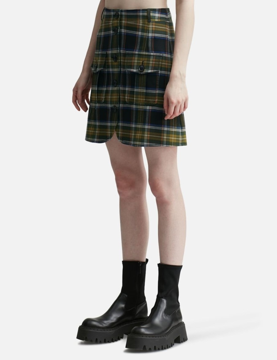 Women Kenzo Skirts | A-Line Checked Mini Skirt Green