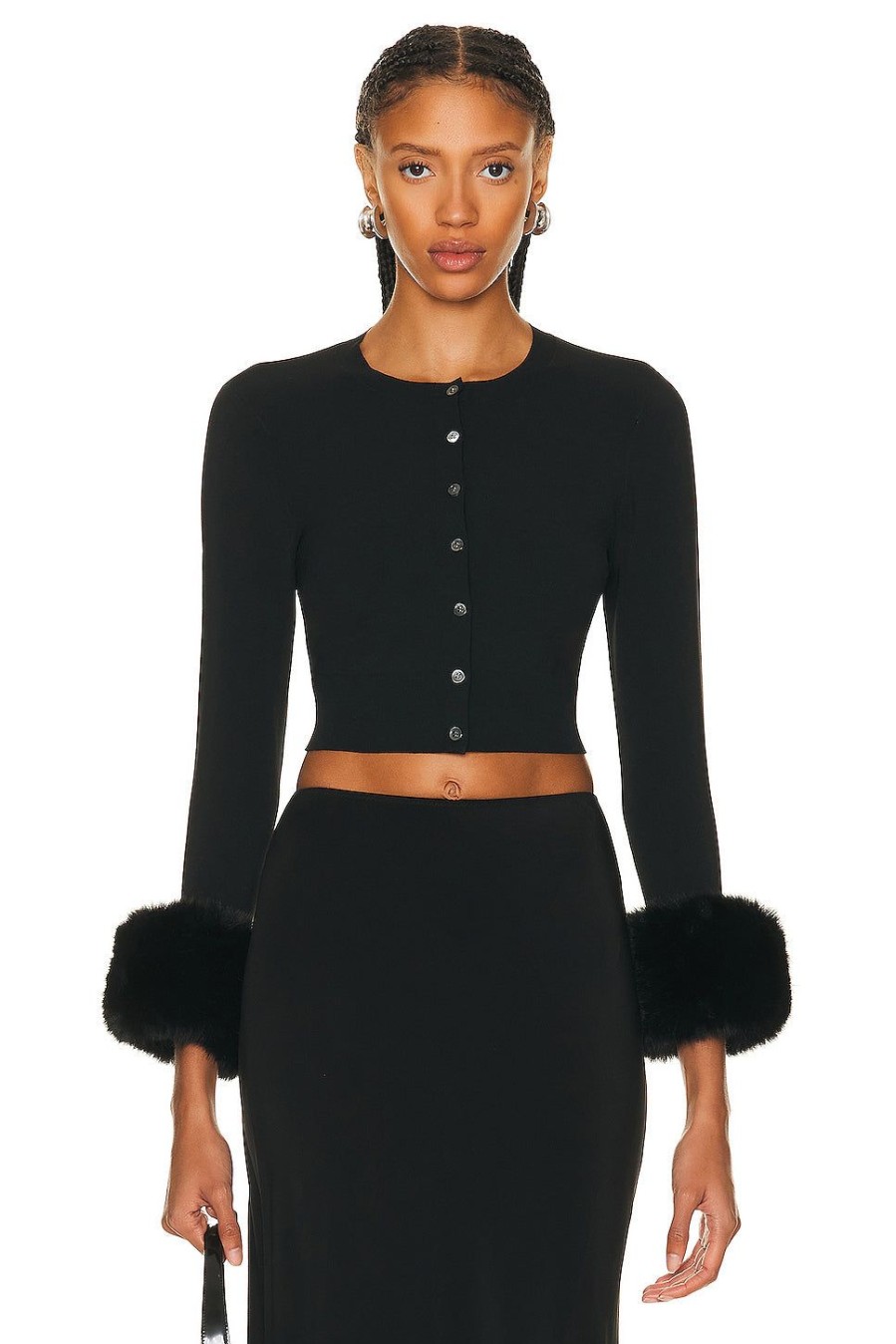 Women Alexander Wang Sweaters & Knits | Crewneck Cardigan Black