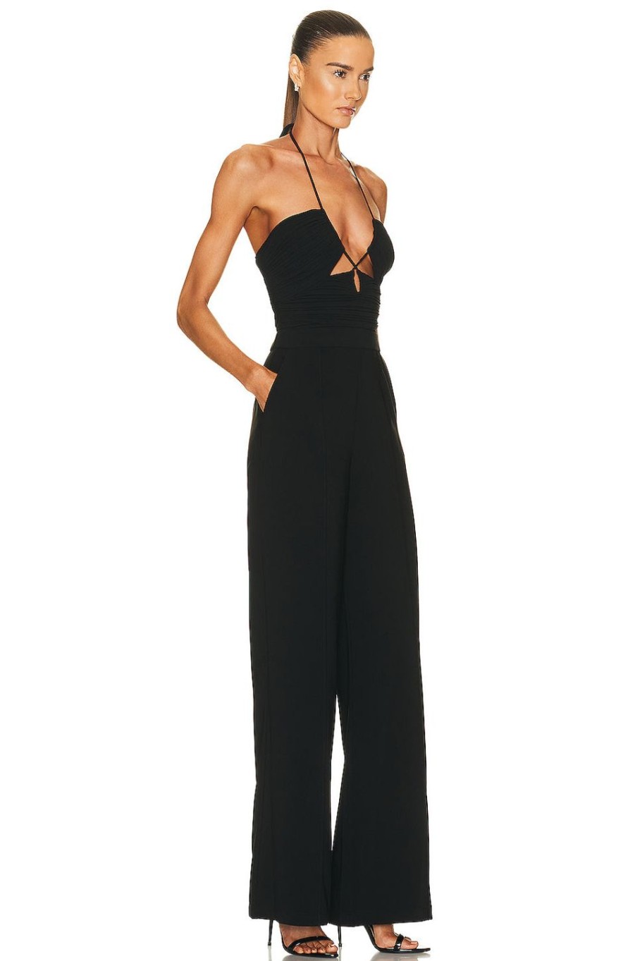 Women SIMKHAI Jumpsuits & Rompers | Gala Plisse Cut Out Jumpsuit Black