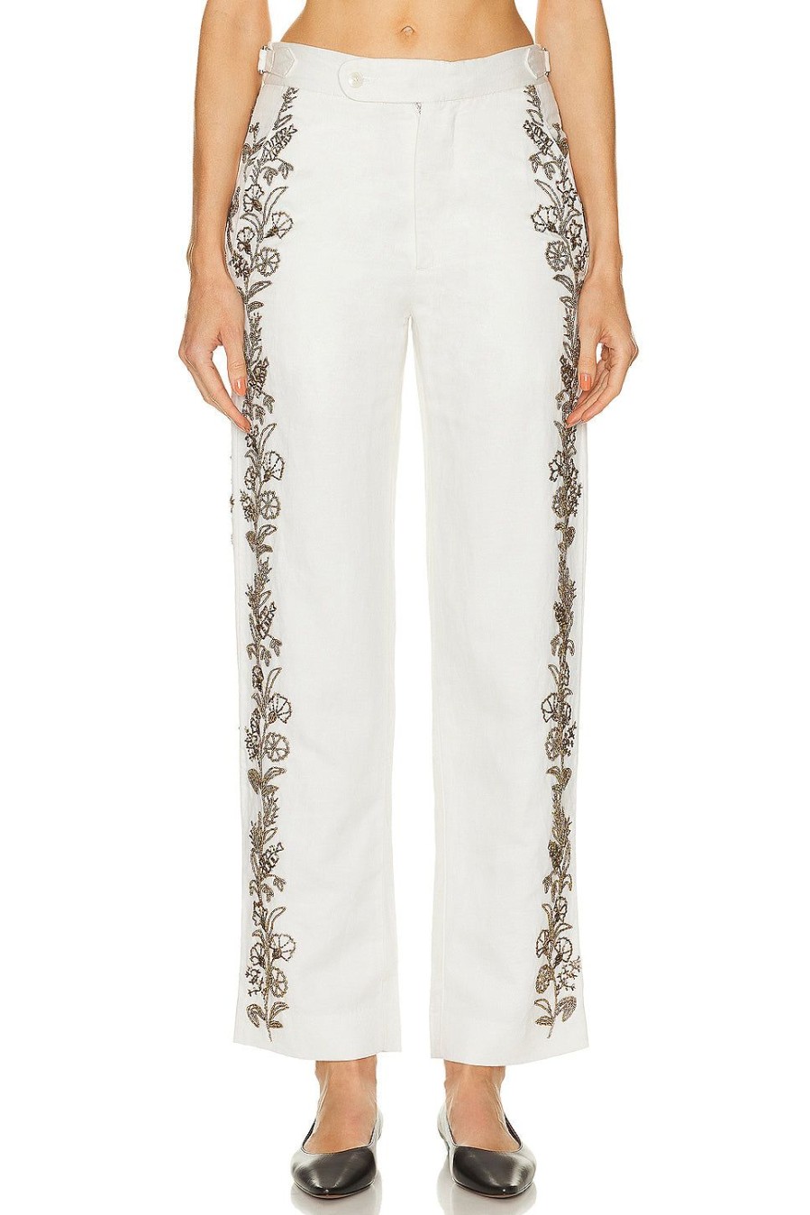 Women BODE Pants | Beaded Wheat Flower Trouser Cream