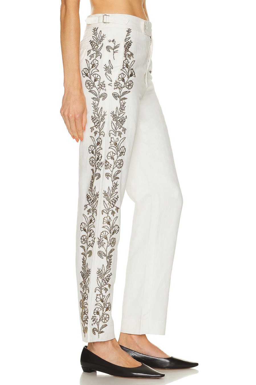 Women BODE Pants | Beaded Wheat Flower Trouser Cream