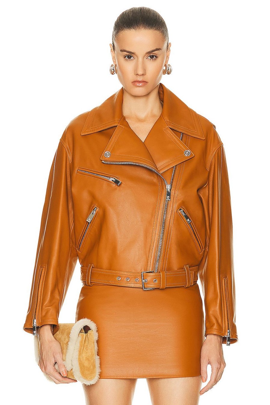 Women VERSACE Jackets & Coats | Leather Jacket Caramel