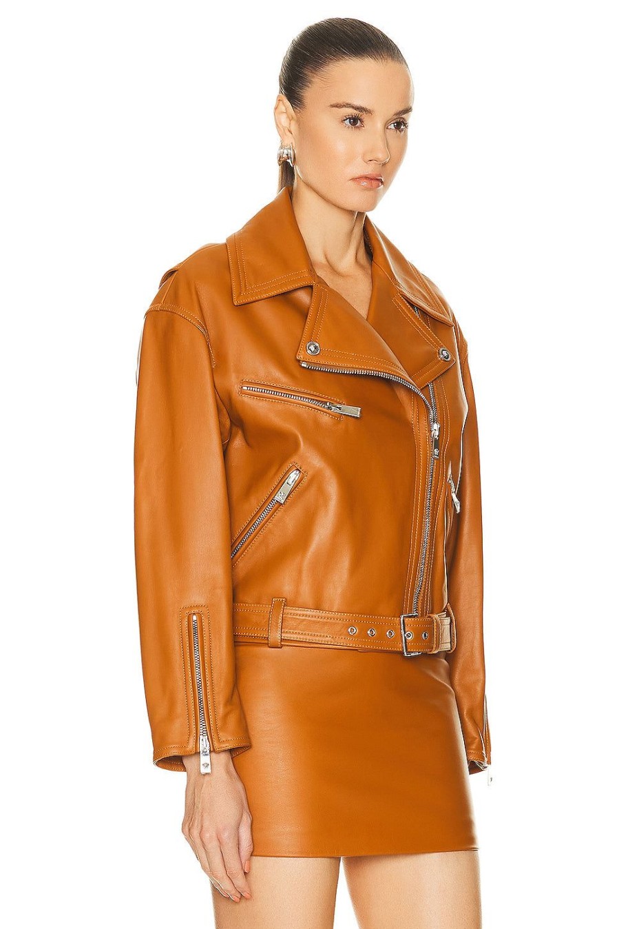 Women VERSACE Jackets & Coats | Leather Jacket Caramel