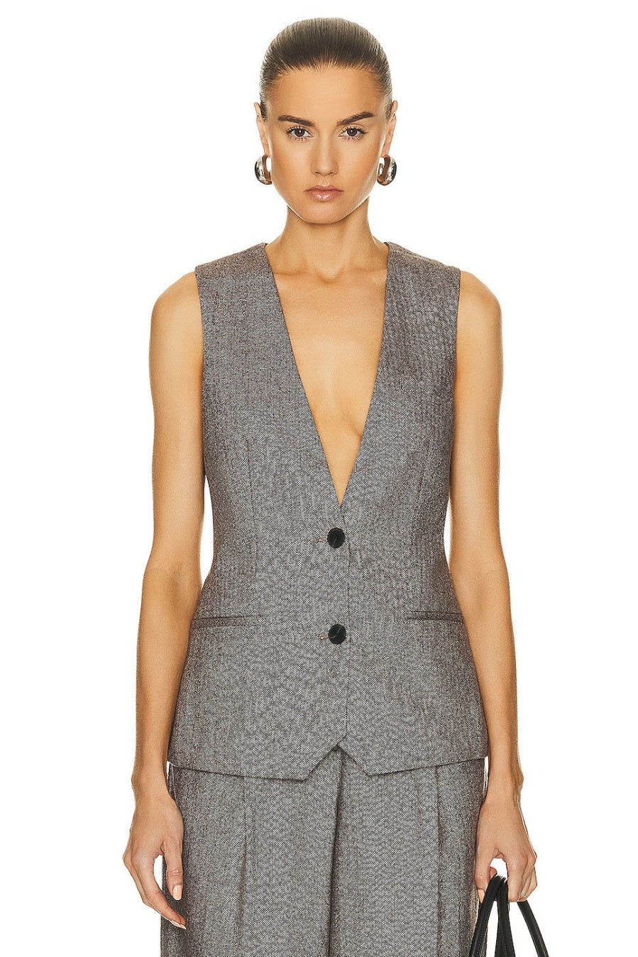 Women REMAIN Tops | Herringbone Waistcoat Coffee Bean Combo