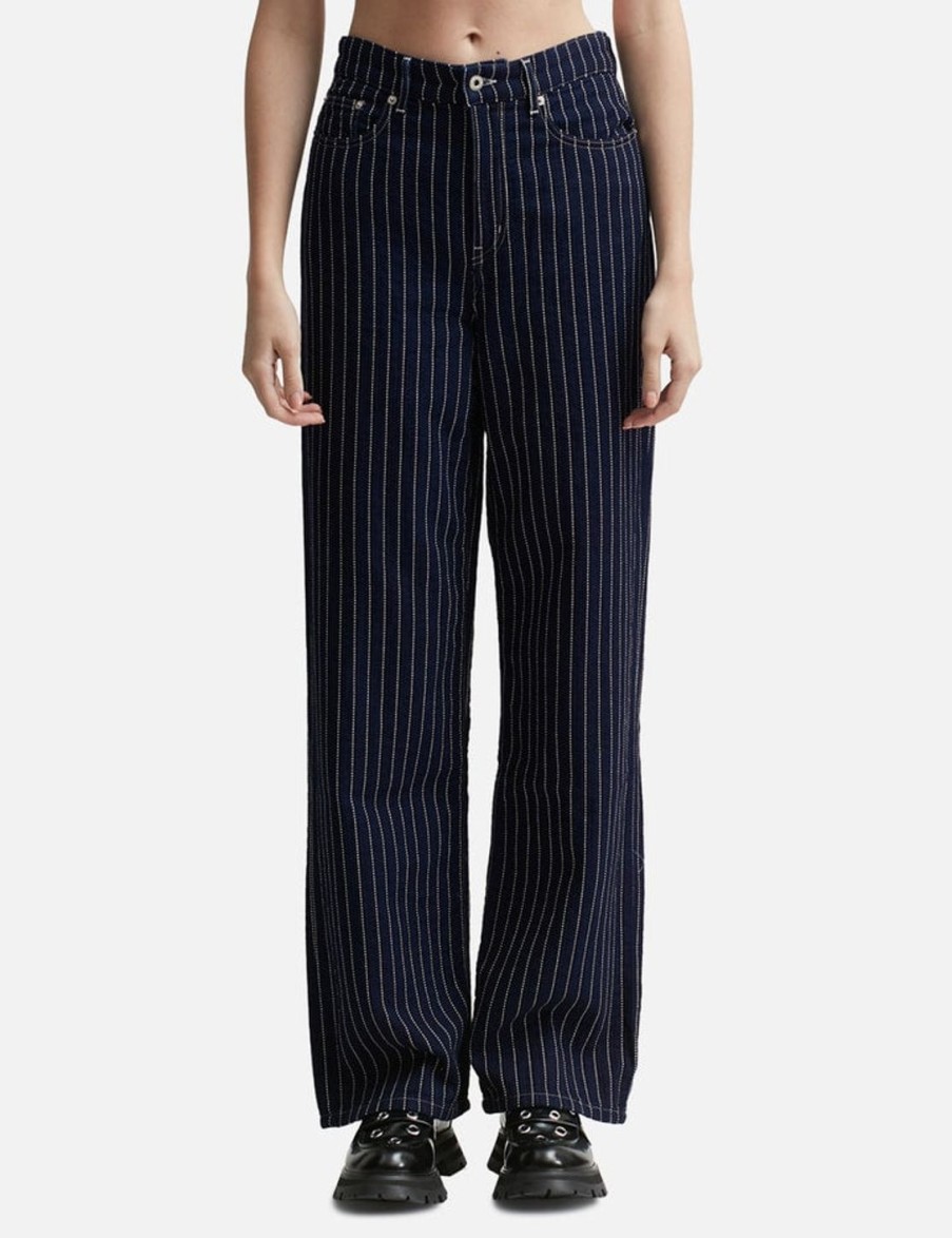 Women Kenzo Pants | Kenzo Sashiko Stitch' Wide-Leg Jeans Blue