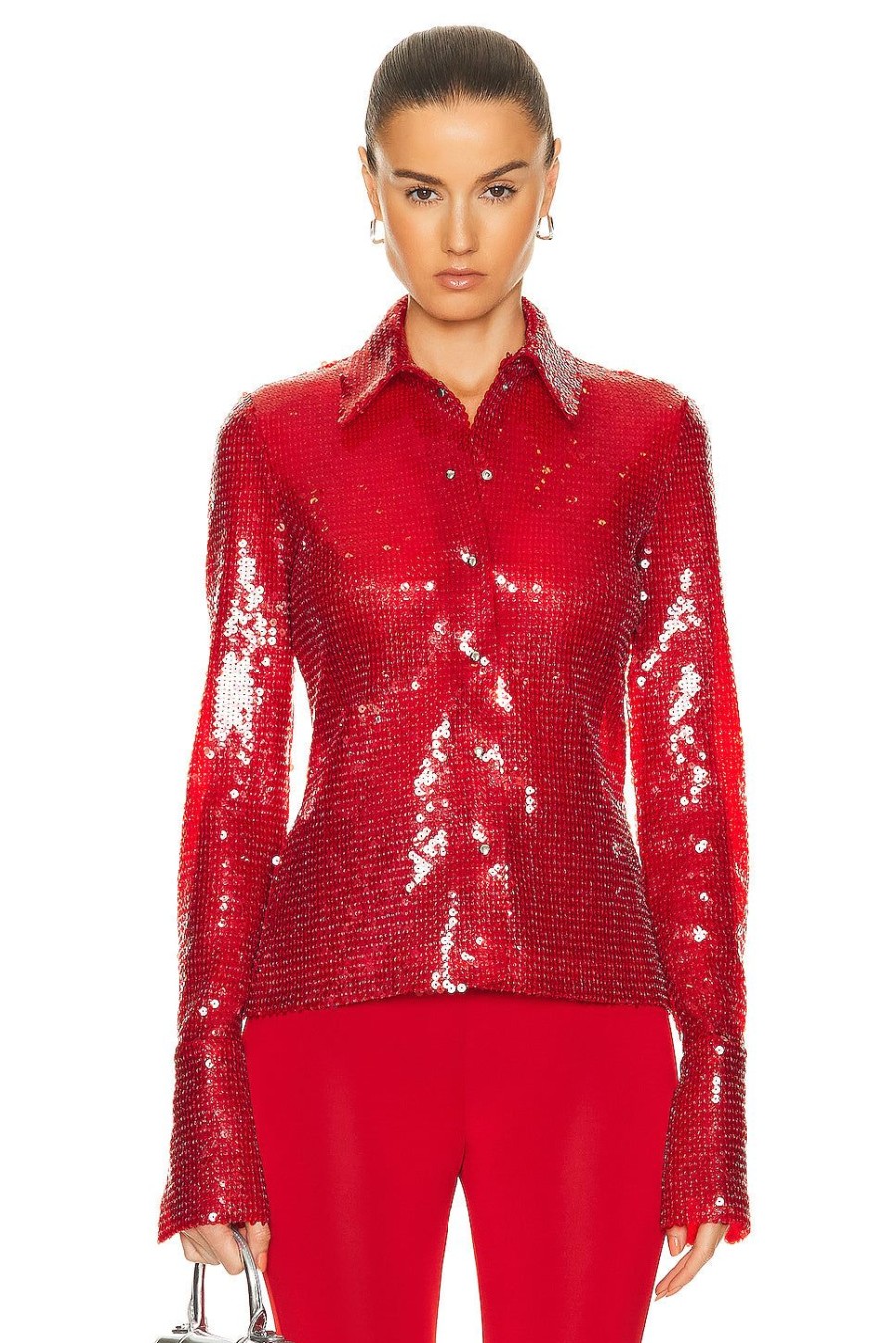 Women David Koma Tops | Sequin Shirt Red